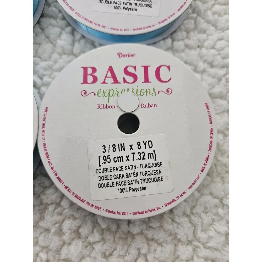 Darice Basic Expressions Ribbon Double‎ Face Satin Turquoise 3/8 in 8 Yards